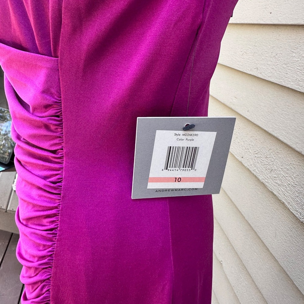 Marc New York Andrew Marc Purple Ruched Faux Wrap Sheath Dress MD2AK590 Sz 10 - Picture 4 of 16